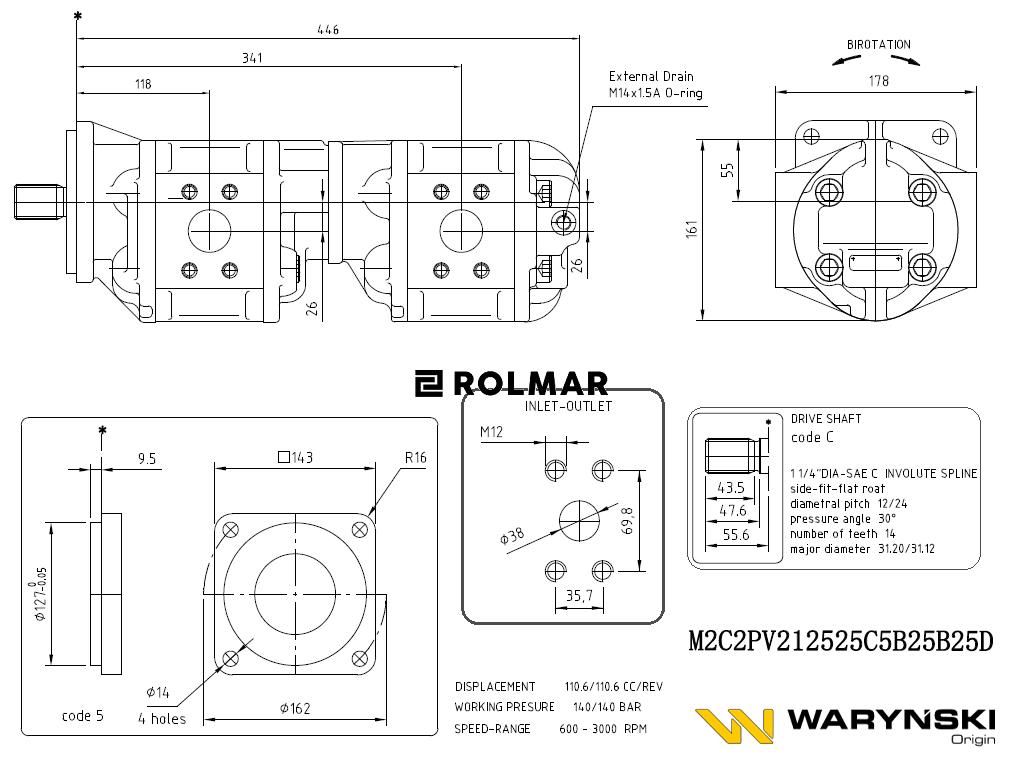 Silnik hydrauliczny M2CS212525C5B25B25D (S-071D) Waryński