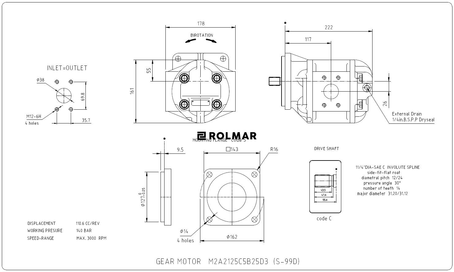 Silnik hydrauliczny S-099D (S-051D) M2A2125C5B25D3 K-606 K-611 K-612 M-150H Waryński
