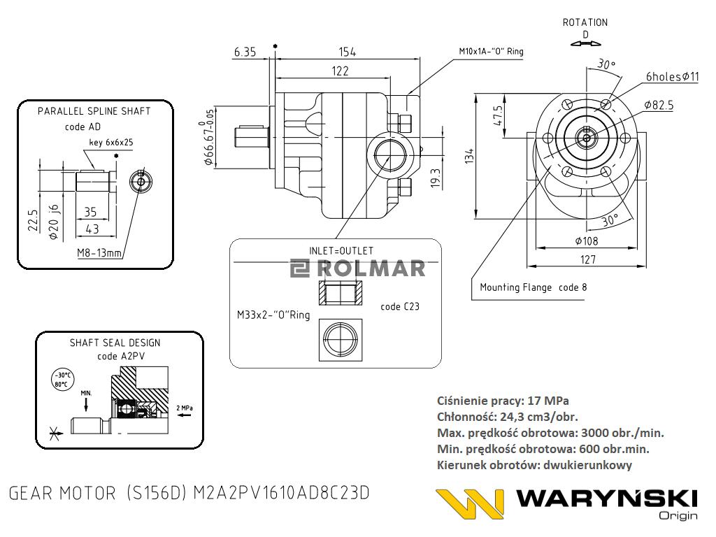 Silnik hydrauliczny S-156D M2A2PV1610AD8C23D Waryński