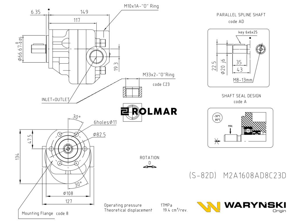 Silnik zębaty S-82D M2A1608AD8C23D Kombajn do porzeczek AREK Waryński