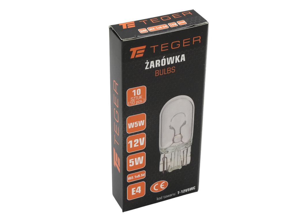 Żarówka 12V 5W całoszklana W2.1x9.5d TEGER, (sprzedawane po 10)
