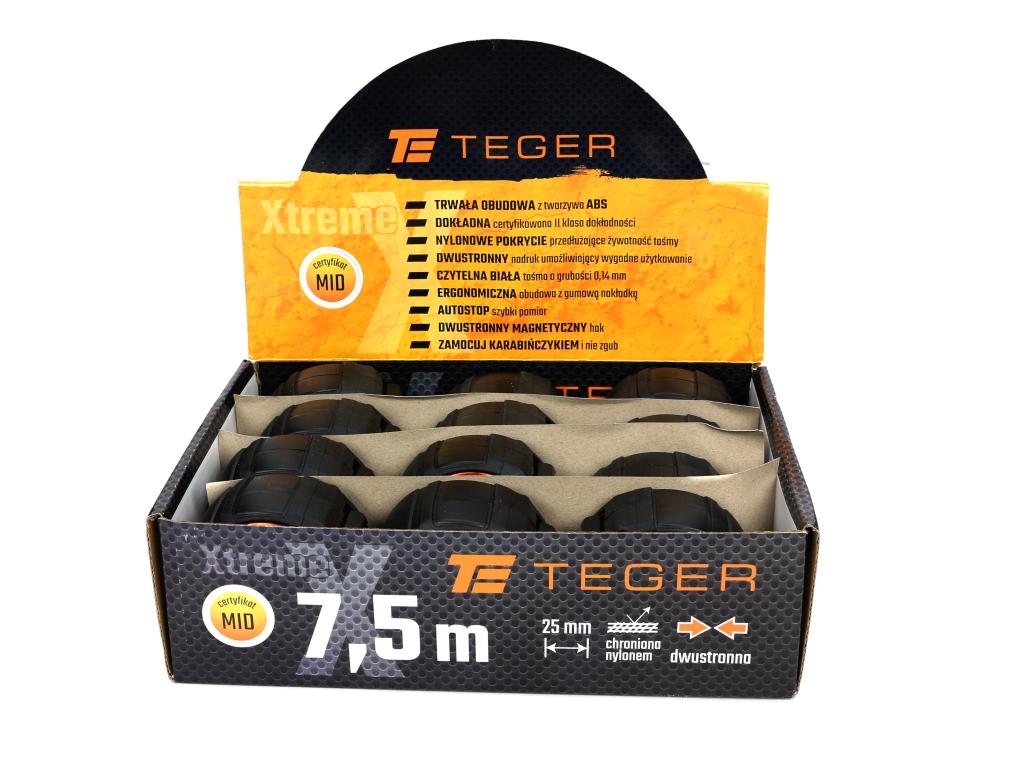 Miara stalowa dwustronna rozwijana 7.5m 25mm TEGER