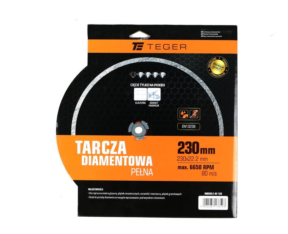 Tarcza diamentowa do cięcia na mokro pełna 230x22.23 mm TEGER