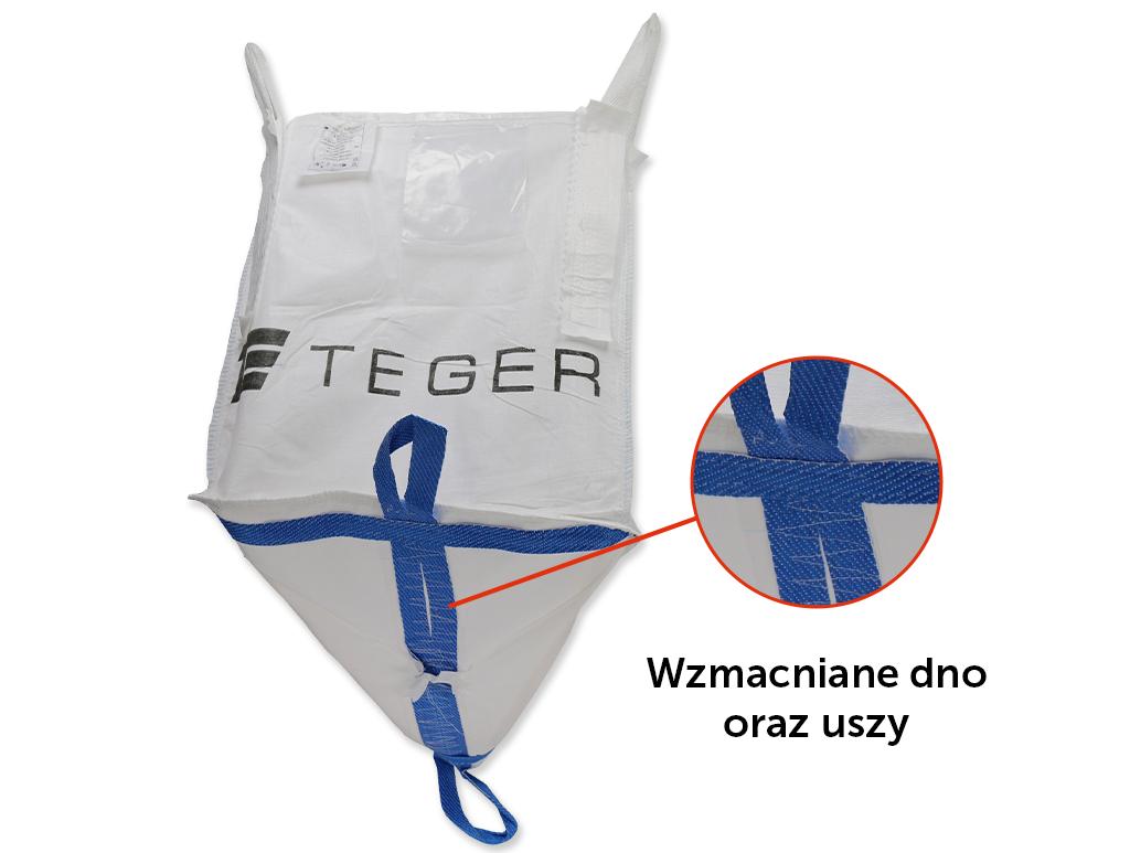 Worek BIG BAG 1500kg wzmocniony. 90 x 90 x 90. 4 uchwyty+ 2 wzmocnione doszyte do dna.  Góra otwarta/ Dół zamknięty /TEGER
