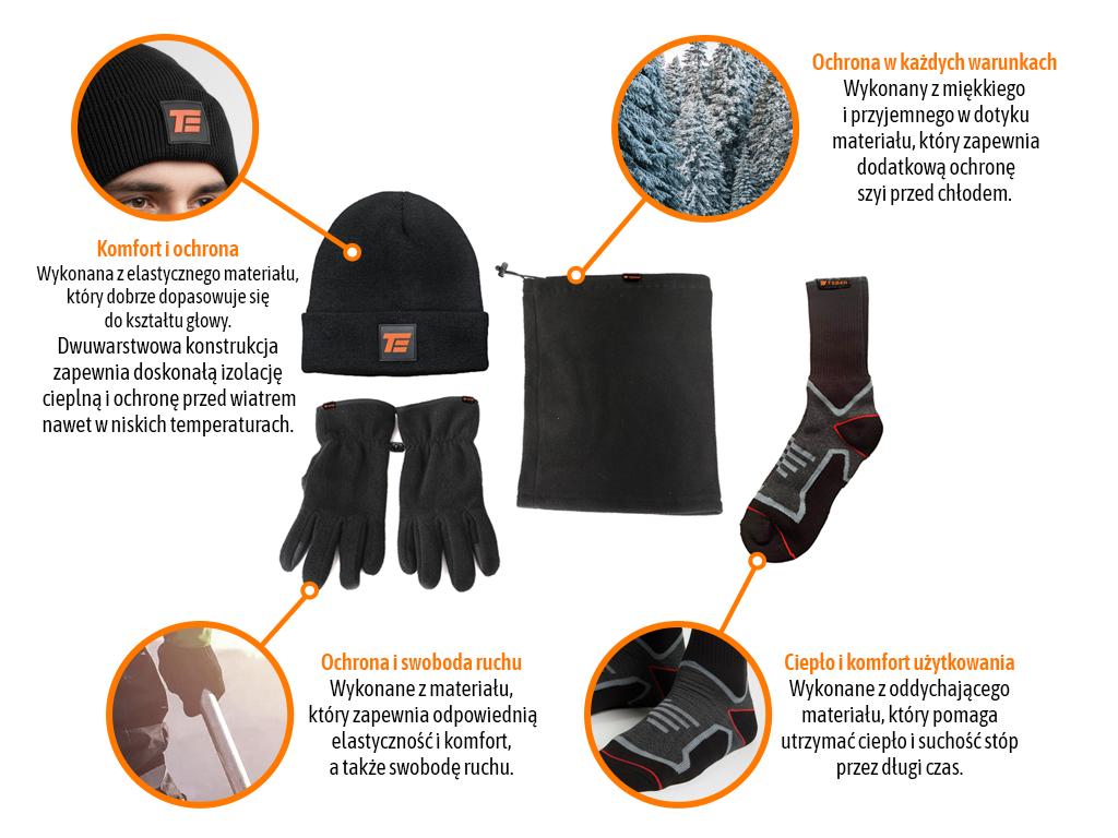 Zestaw zimowy - Komfort i Ochrona 3M, (4 części: czapka, komin, rękawiczki, skarpety), Teger