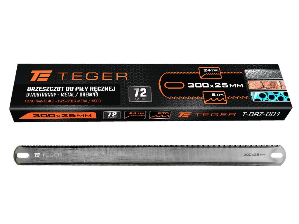 Brzeszczot do piły ręcznej, dwustronny  METAL/DREWNO 300x25mm, (sprzedawane po 72), Teger
