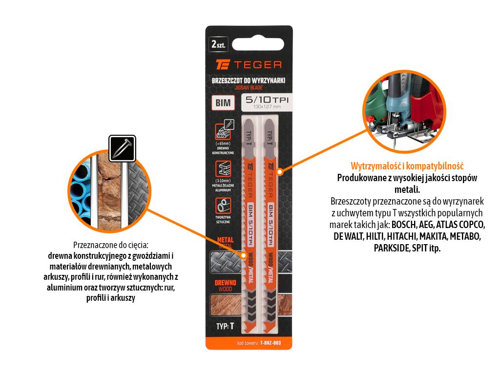 Brzeszczot do wyrzynarki - Typ: T - METAL/DREWNO (2szt) / TEGER