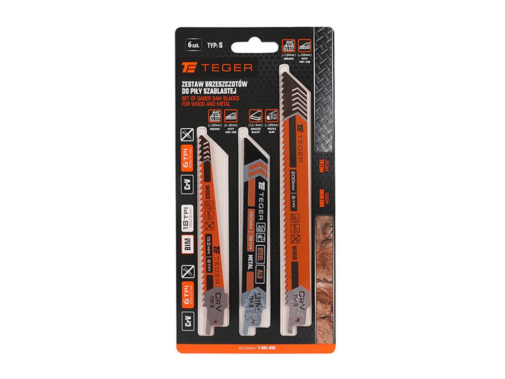 Zestaw brzeszczotów do piły szablastej - Typ: S - METAL/DREWNO (6szt), TEGER