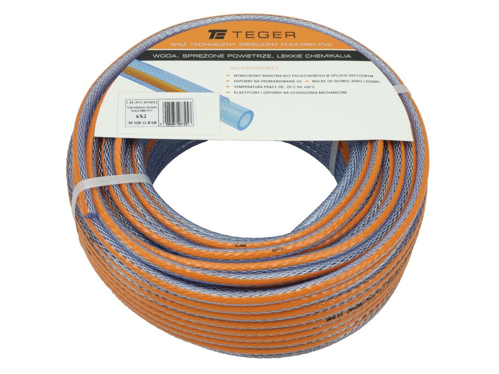 Wąż techniczny zbrojony FLEX-PRO PVC 6x2 trzywarstwowy 12bar TEGER, (sprzedawane po 50)
