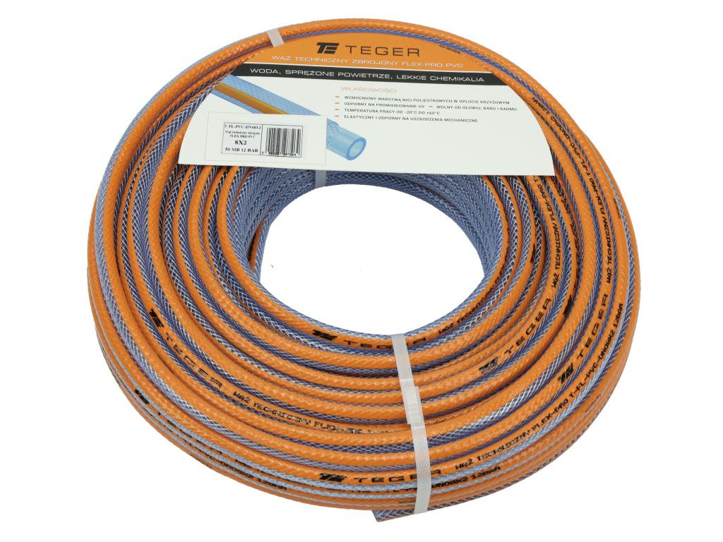 Wąż techniczny zbrojony FLEX-PRO PVC 8x2 trzywarstwowy 12bar TEGER, (sprzedawane po 50)