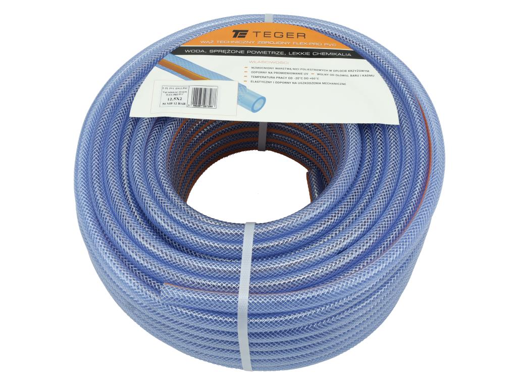 Wąż techniczny zbrojony FLEX-PRO PVC 12.5x2 trzywarstwowy 12bar (opryskiwacz) TEGER, (sprzedawane po 50)