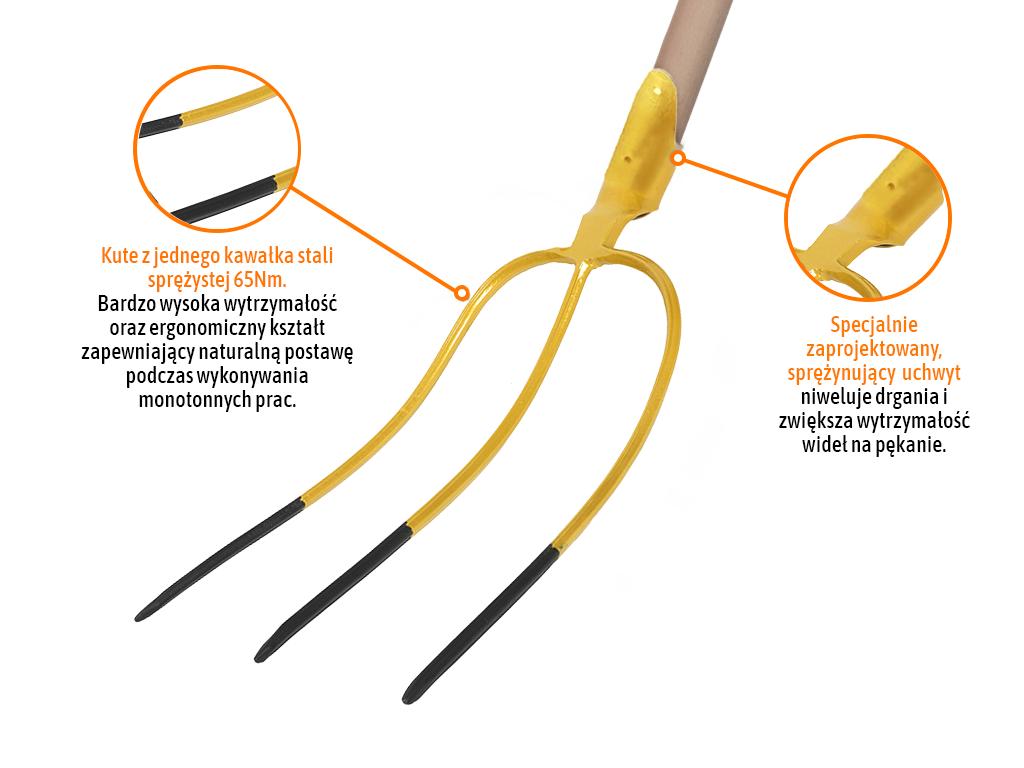 Widły gospodarcze 3-zębne na drewnianym trzonku, (dł. 1500 mm), kute, Teger