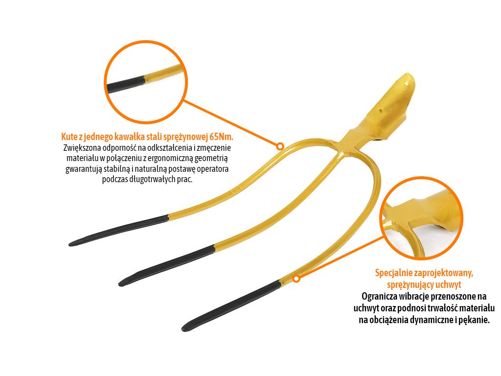 Widły gospodarcze 3-zębne, nieoprawne, kute, Teger