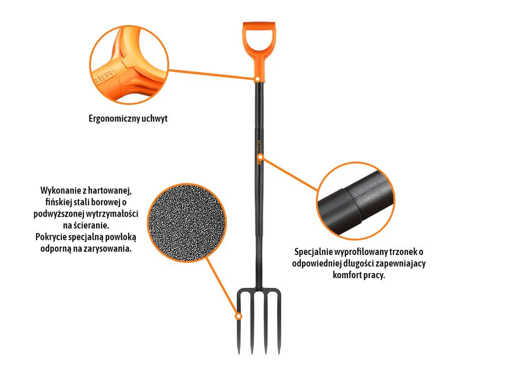 Widły ogrodowe na metalowym trzonku / TEGER