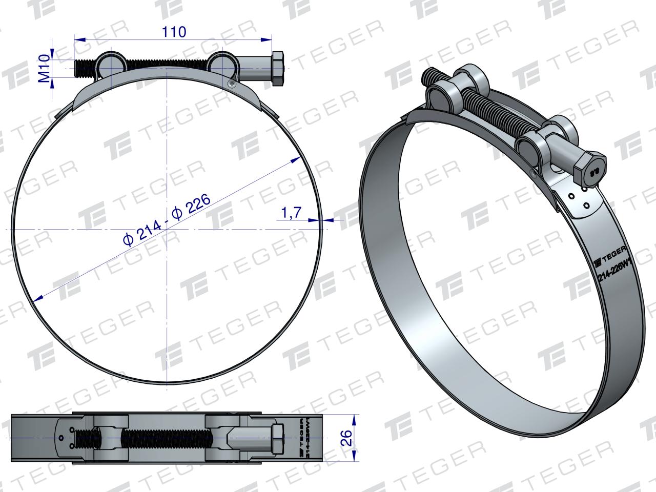 Opaska zaciskowa GBS 214-226 (obejma W1 - stal ocynkowana) szerkość 26mm TEGER ( sprzedawane po 5 )