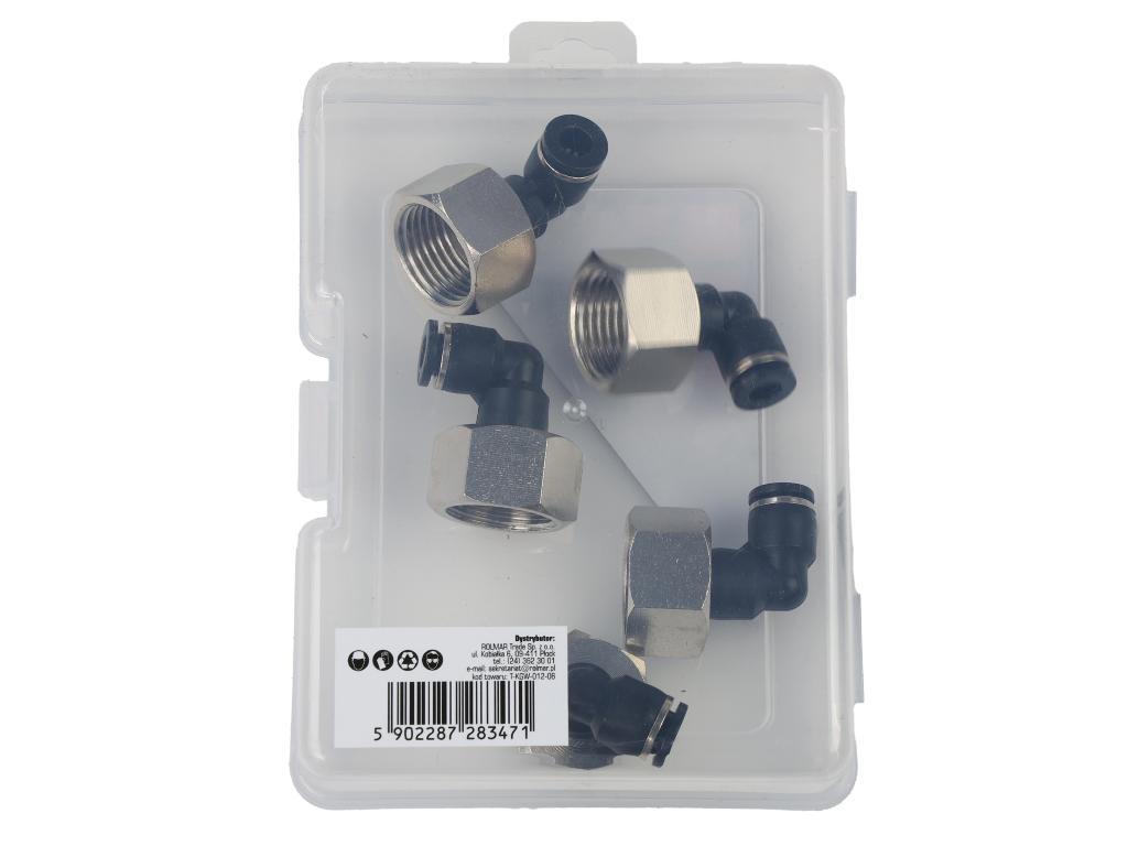 Kolanko wtykowe tekalan (90 stopni) z gwintem wewnętrznym 6mm x 1/2" TEGER, (sprzedawane po 5)
