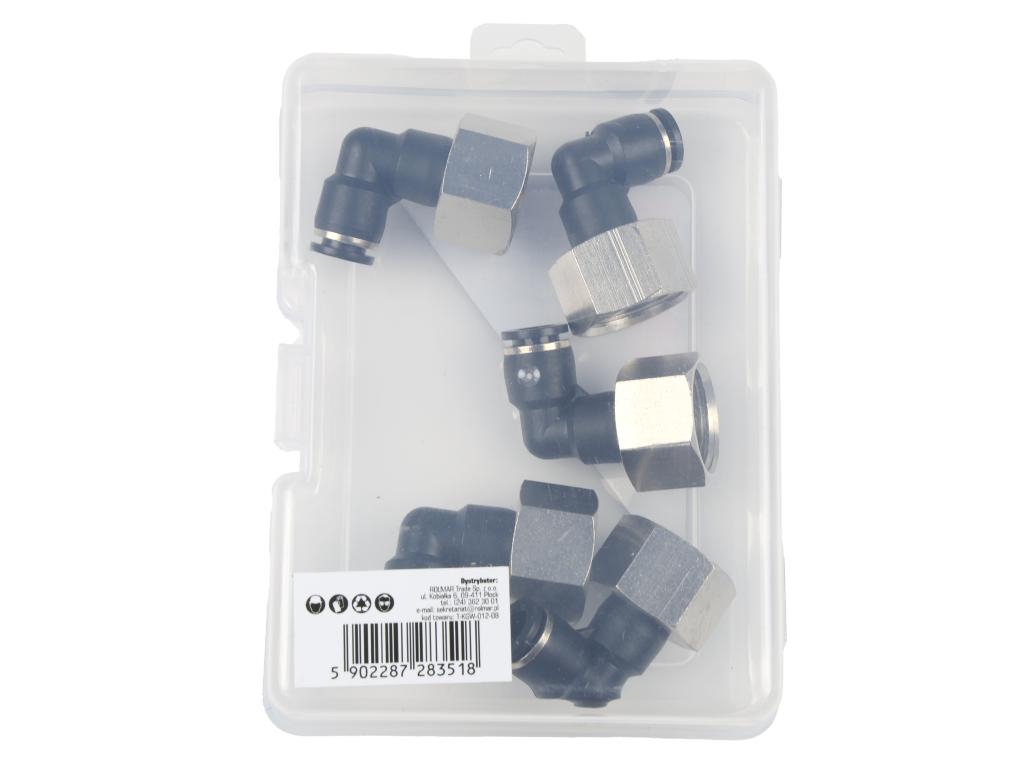 Kolanko wtykowe tekalan (90 stopni) z gwintem wewnętrznym 8mm x 1/2" TEGER, (sprzedawane po 5)