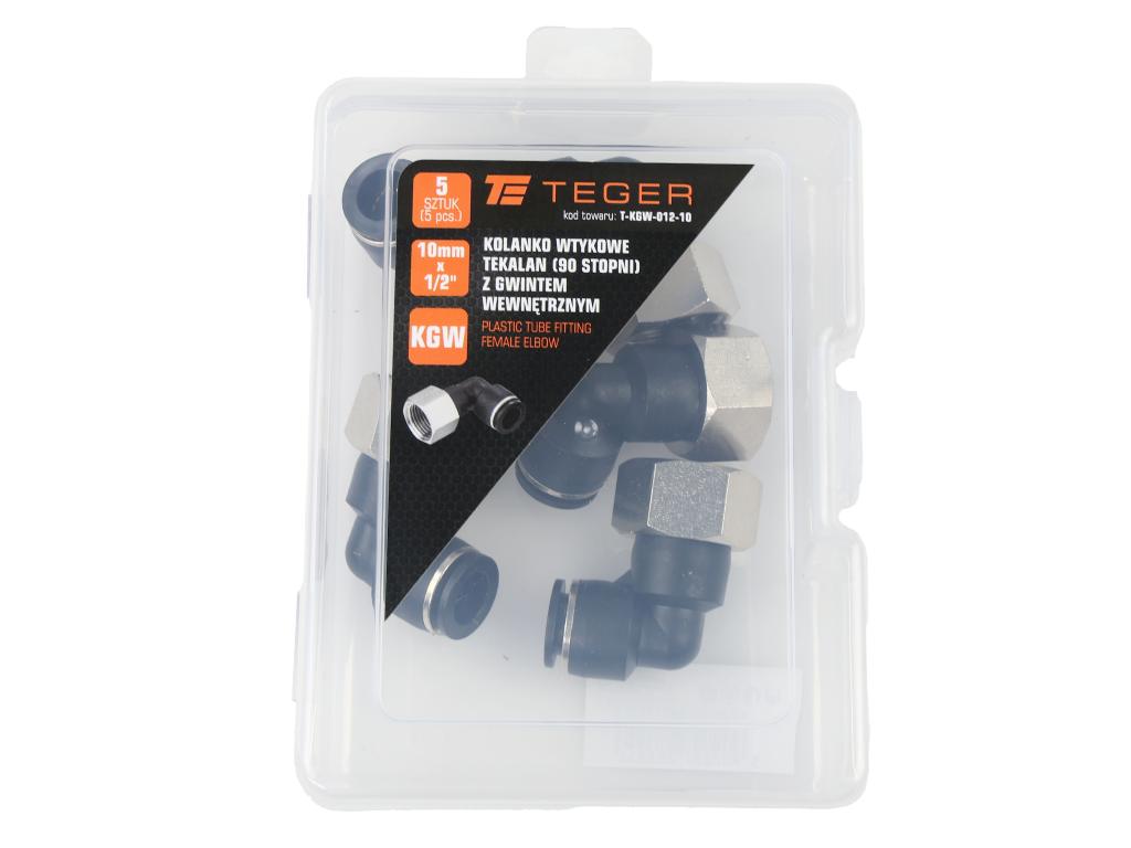 Kolanko wtykowe tekalan (90 stopni) z gwintem wewnętrznym 10mm x 1/2" TEGER, (sprzedawane po 5)