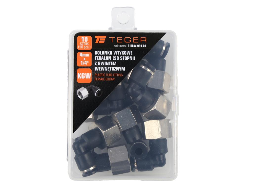 Kolanko wtykowe tekalan (90 stopni) z gwintem wewnętrznym 4mm x 1/4" TEGER, (sprzedawane po 10)