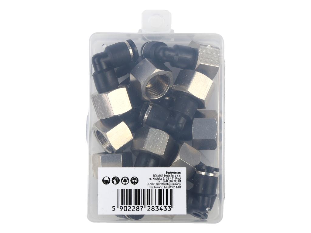 Kolanko wtykowe tekalan (90 stopni) z gwintem wewnętrznym 4mm x 1/4" TEGER, (sprzedawane po 10)