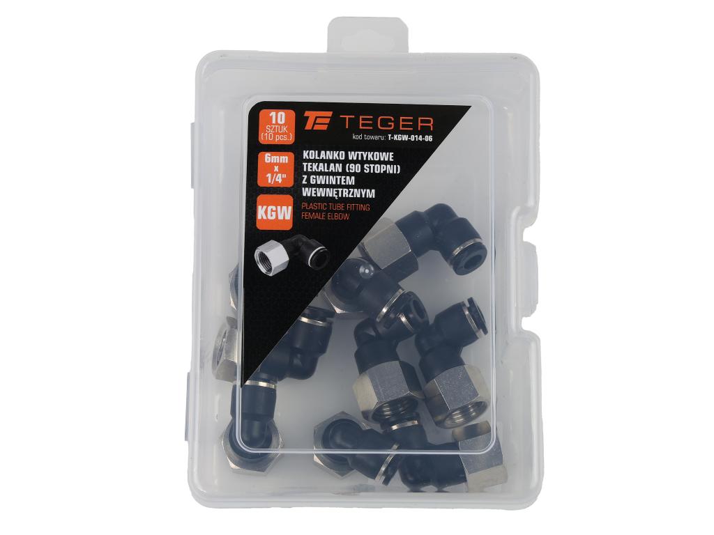 Kolanko wtykowe tekalan (90 stopni) z gwintem wewnętrznym 6mm x 1/4" TEGER, (sprzedawane po 10)