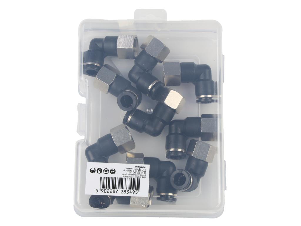 Kolanko wtykowe tekalan (90 stopni) z gwintem wewnętrznym 8mm x 1/4" TEGER, (sprzedawane po 10)