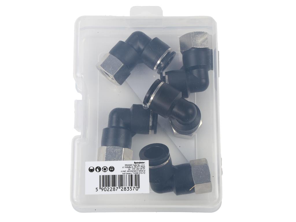 Kolanko wtykowe tekalan (90 stopni) z gwintem wewnętrznym 12mm x 1/4" TEGER, (sprzedawane po 5)