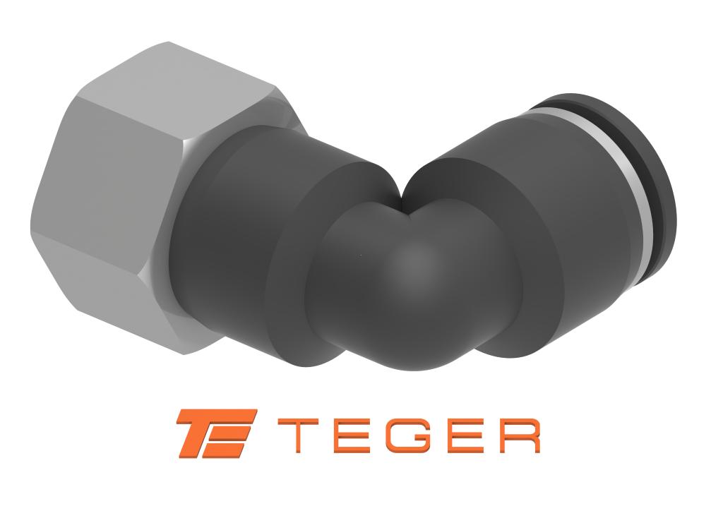 Kolanko wtykowe tekalan (90 stopni) z gwintem wewnętrznym 4mm x 1/8" TEGER, (sprzedawane po 10)