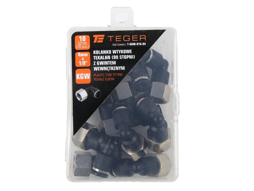 Kolanko wtykowe tekalan (90 stopni) z gwintem wewnętrznym 4mm x 1/8" TEGER, (sprzedawane po 10)