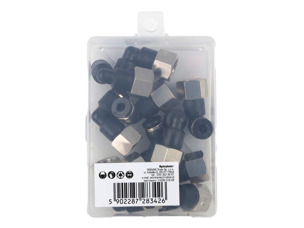 Kolanko wtykowe tekalan (90 stopni) z gwintem wewnętrznym 4mm x 1/8" TEGER, (sprzedawane po 10)