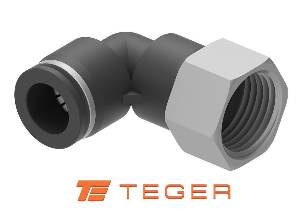 Kolanko wtykowe tekalan (90 stopni) z gwintem wewnętrznym 6mm x 1/8" TEGER, (sprzedawane po 10)