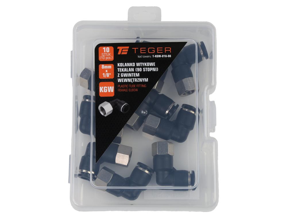 Kolanko wtykowe tekalan (90 stopni) z gwintem wewnętrznym 8mm x 1/8" TEGER, (sprzedawane po 10)