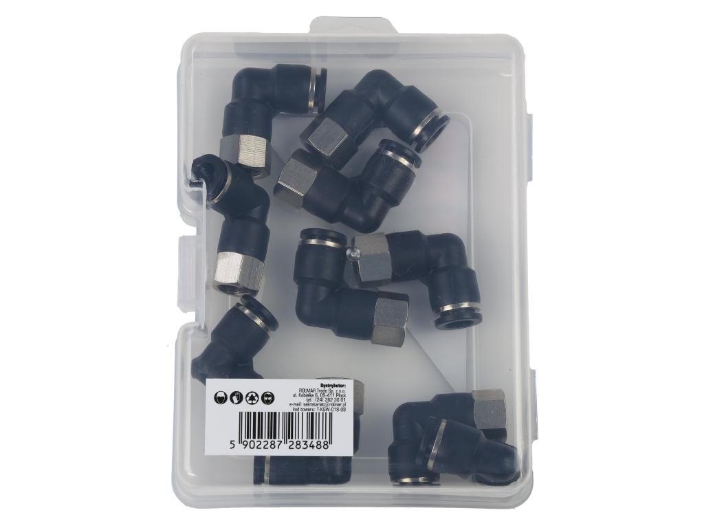 Kolanko wtykowe tekalan (90 stopni) z gwintem wewnętrznym 8mm x 1/8" TEGER, (sprzedawane po 10)