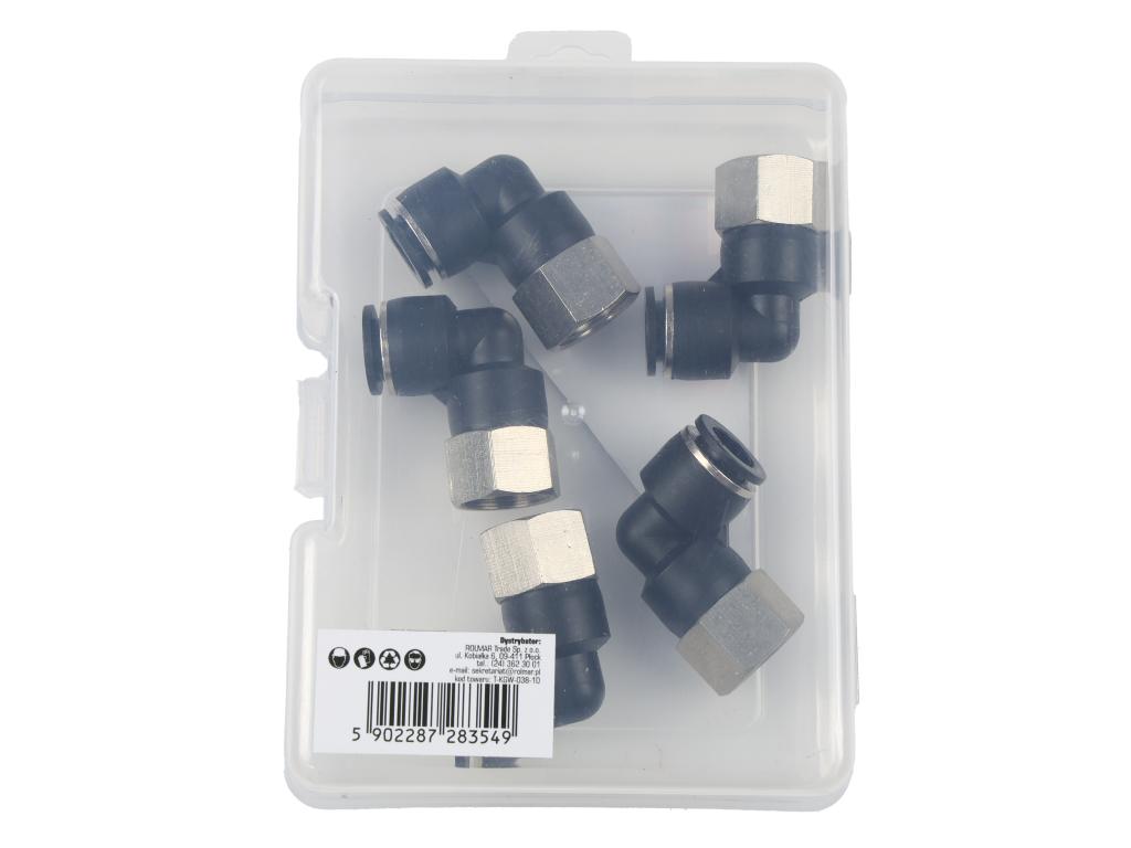 Kolanko wtykowe tekalan (90 stopni) z gwintem wewnętrznym 10mm x 3/8" TEGER, (sprzedawane po 5)