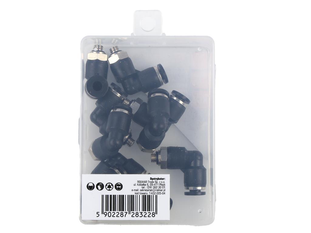 Kolanko wtykowe tekalan (90 stopni) z gwintem zewnętrznym (teflon) 4mm x M5 (0,8mm) TEGER, (sprzedawane po 10)