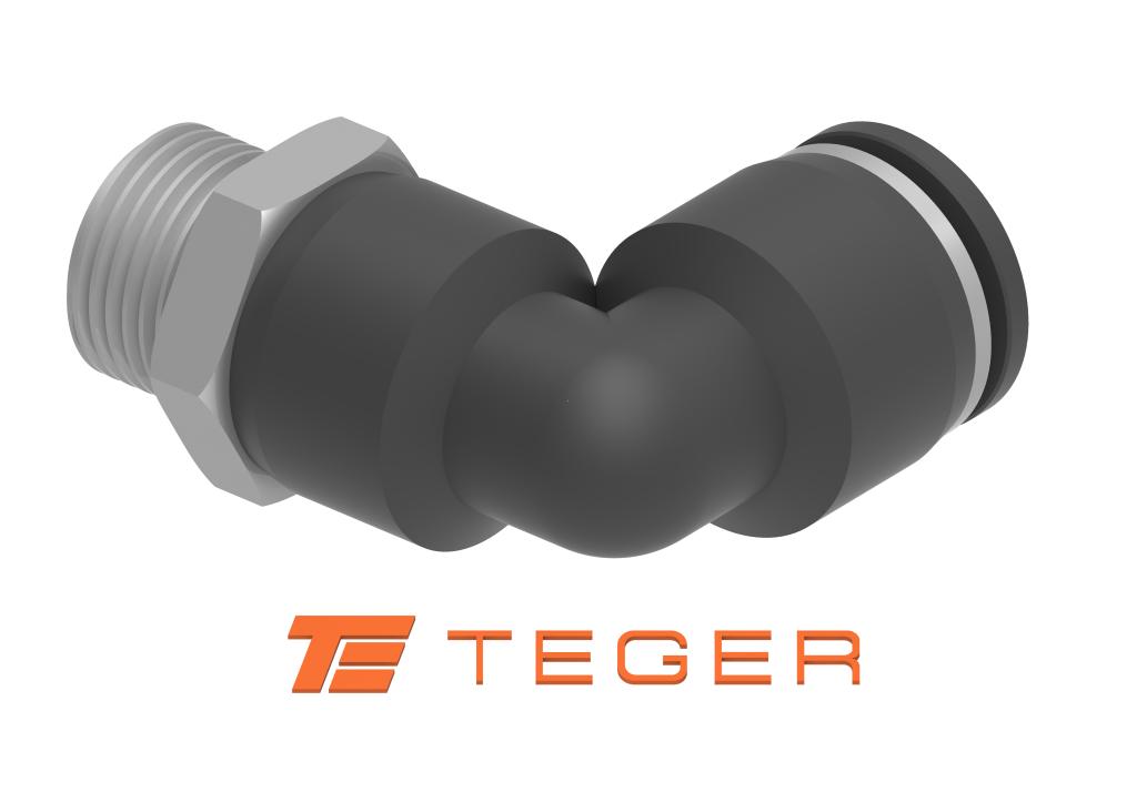 Kolanko wtykowe tekalan (90 stopni) z gwintem zewnętrznym (teflon) 6mm x 1/2" TEGER, (sprzedawane po 5)