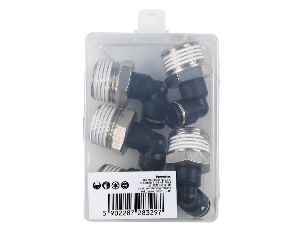 Kolanko wtykowe tekalan (90 stopni) z gwintem zewnętrznym (teflon) 6mm x 1/2" TEGER, (sprzedawane po 5)