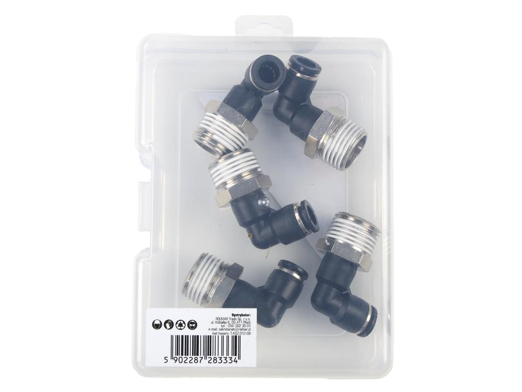 Kolanko wtykowe tekalan (90 stopni) z gwintem zewnętrznym (teflon) 8mm x 1/2" TEGER, (sprzedawane po 5)