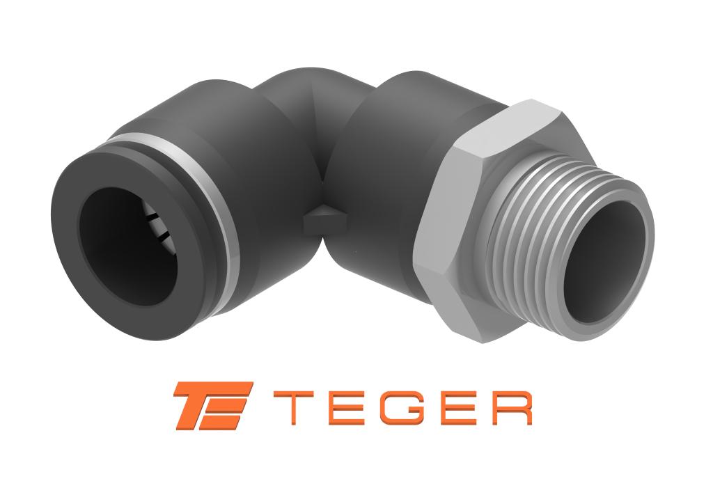 Kolanko wtykowe tekalan (90 stopni) z gwintem zewnętrznym (teflon) 12mm x 1/2" TEGER, (sprzedawane po 5)
