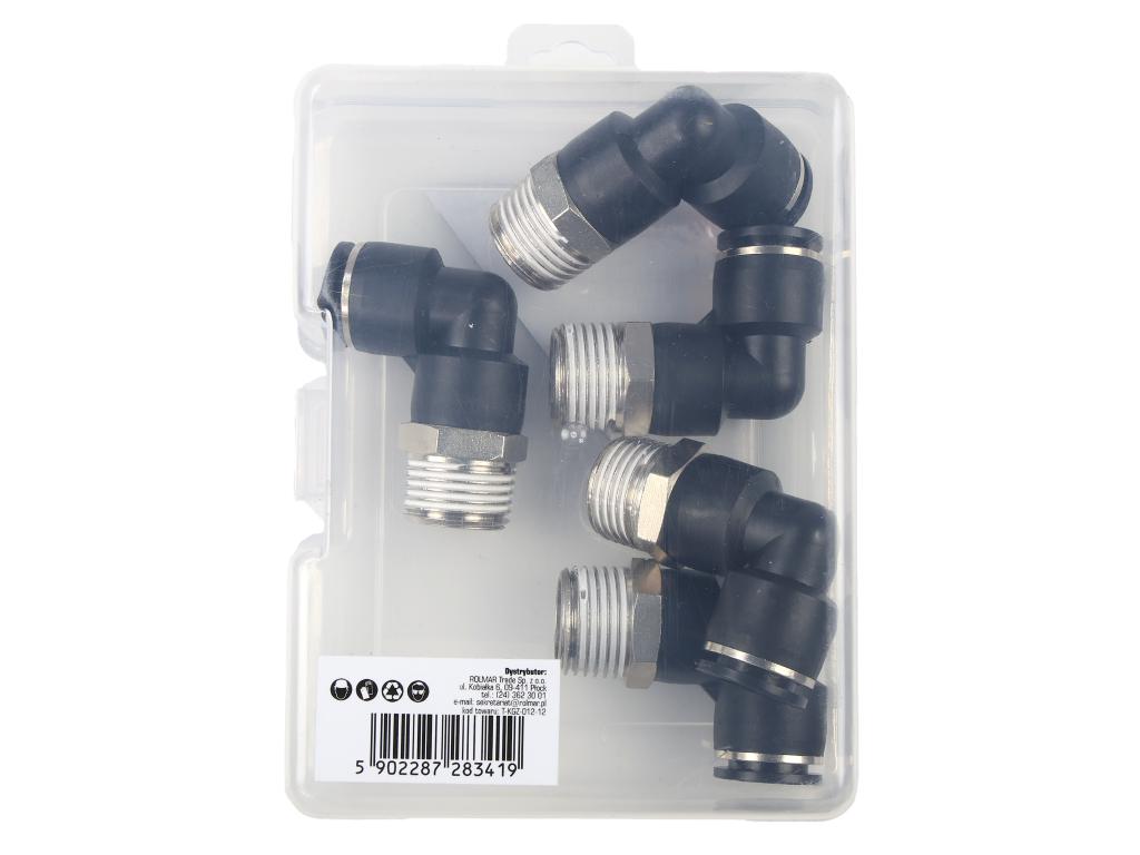 Kolanko wtykowe tekalan (90 stopni) z gwintem zewnętrznym (teflon) 12mm x 1/2" TEGER, (sprzedawane po 5)