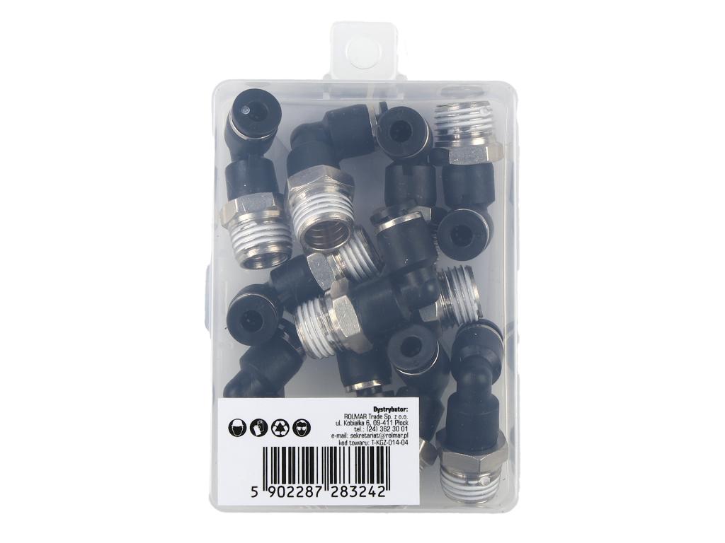 Kolanko wtykowe tekalan (90 stopni) z gwintem zewnętrznym (teflon) 4mm x 1/4" TEGER, (sprzedawane po 10)