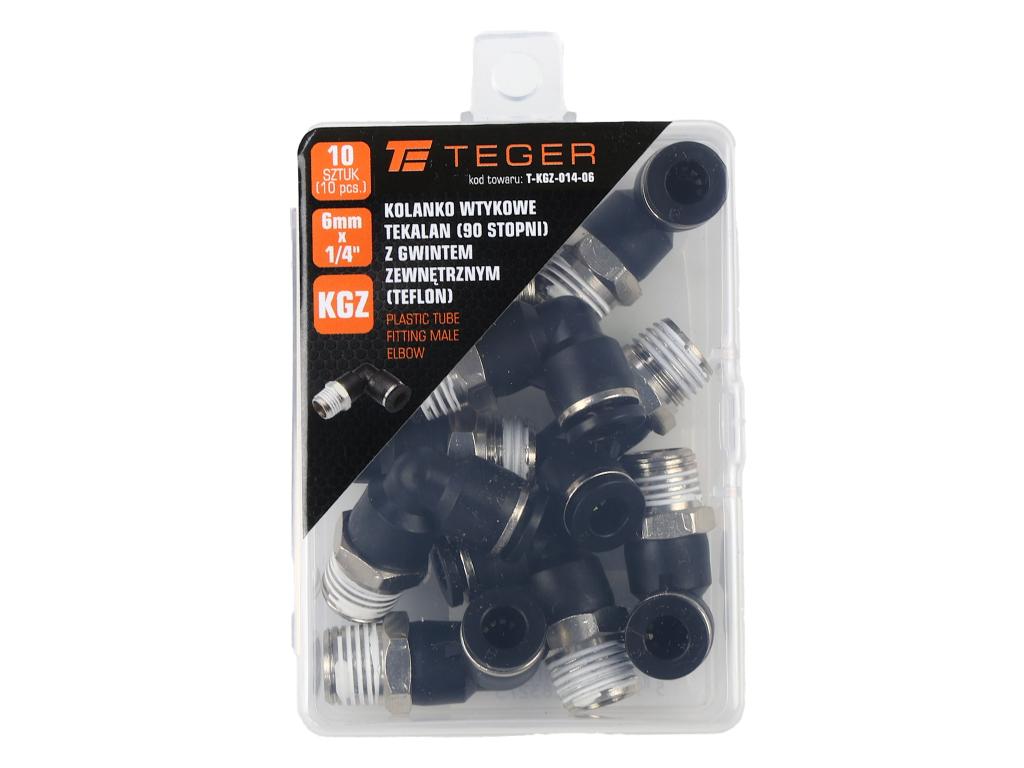 Kolanko wtykowe tekalan (90 stopni) z gwintem zewnętrznym (teflon) 6mm x 1/4" TEGER, (sprzedawane po 10)