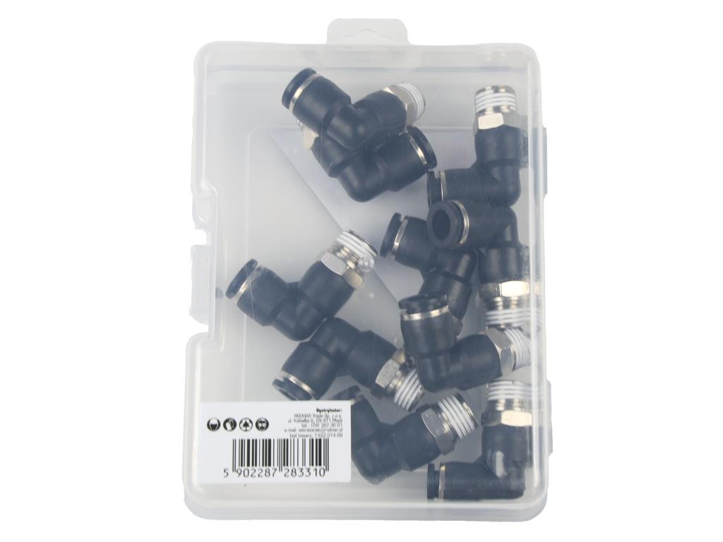 Kolanko wtykowe tekalan (90 stopni) z gwintem zewnętrznym (teflon) 8mm x 1/4" TEGER, (sprzedawane po 10)