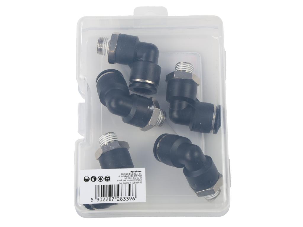 Kolanko wtykowe tekalan (90 stopni) z gwintem zewnętrznym (teflon) 12mm x 1/4" TEGER, (sprzedawane po 5)