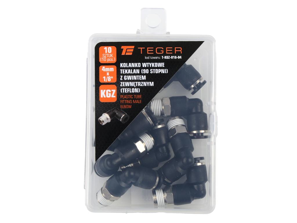 Kolanko wtykowe tekalan (90 stopni) z gwintem zewnętrznym (teflon) 4mm x 1/8" TEGER, (sprzedawane po 10)