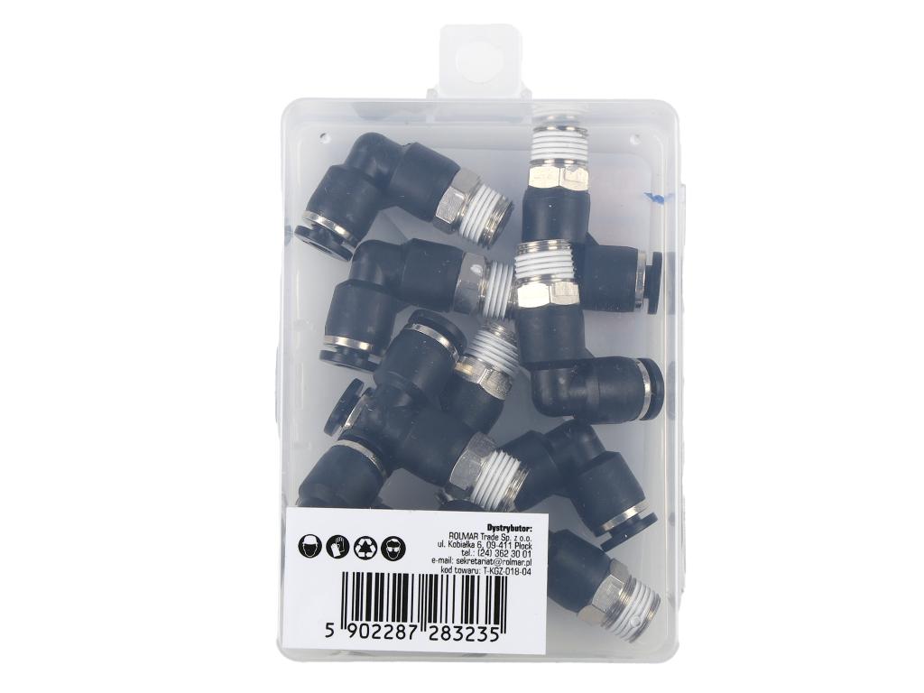 Kolanko wtykowe tekalan (90 stopni) z gwintem zewnętrznym (teflon) 4mm x 1/8" TEGER, (sprzedawane po 10)
