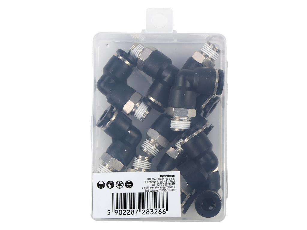 Kolanko wtykowe tekalan (90 stopni) z gwintem zewnętrznym (teflon) 6mm x 1/8" TEGER, (sprzedawane po 10)