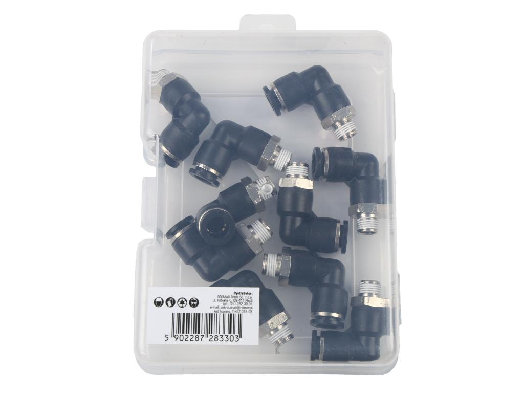 Kolanko wtykowe tekalan (90 stopni) z gwintem zewnętrznym (teflon) 8mm x 1/8" TEGER, (sprzedawane po 10)