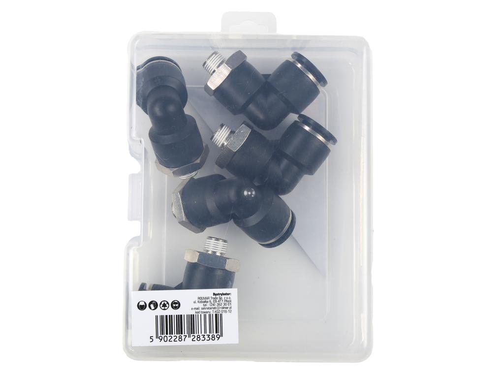 Kolanko wtykowe tekalan (90 stopni) z gwintem zewnętrznym (teflon) 12mm x 1/8" TEGER, (sprzedawane po 5)