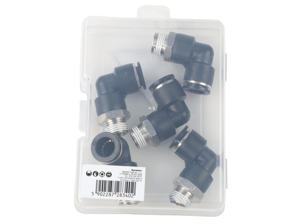 Kolanko wtykowe tekalan (90 stopni) z gwintem zewnętrznym (teflon) 12mm x 3/8" TEGER, (sprzedawane po 5)